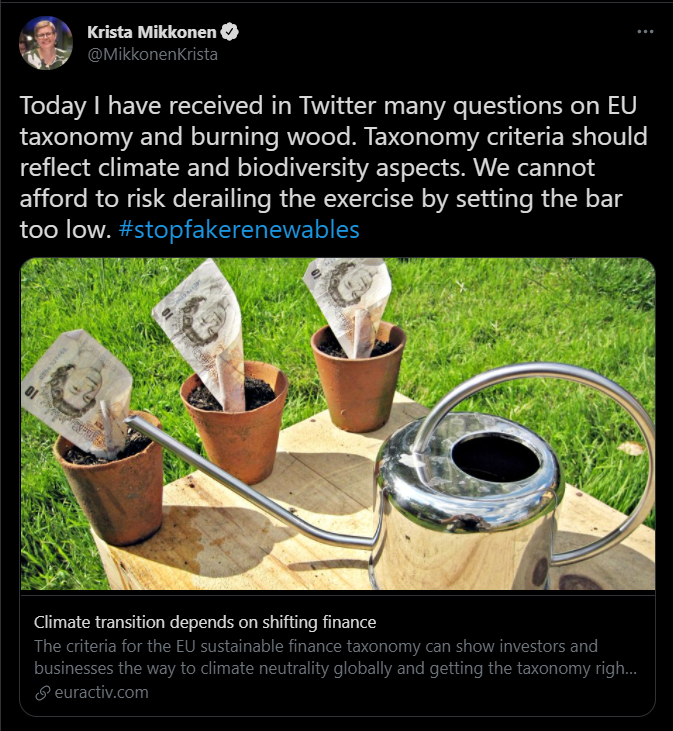Ein Tweet der finnischen Ministerin für Umwelt und Klimawandel, Krista Mikkonen